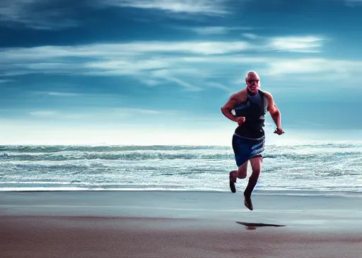Exercise at any age as an old man jogs on a beach.